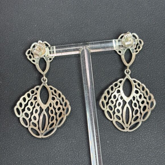 BIDER Mexico 925 Sterling Silver Openwork Dangle Clip On Earrings Vintage - Picture 4 of 7